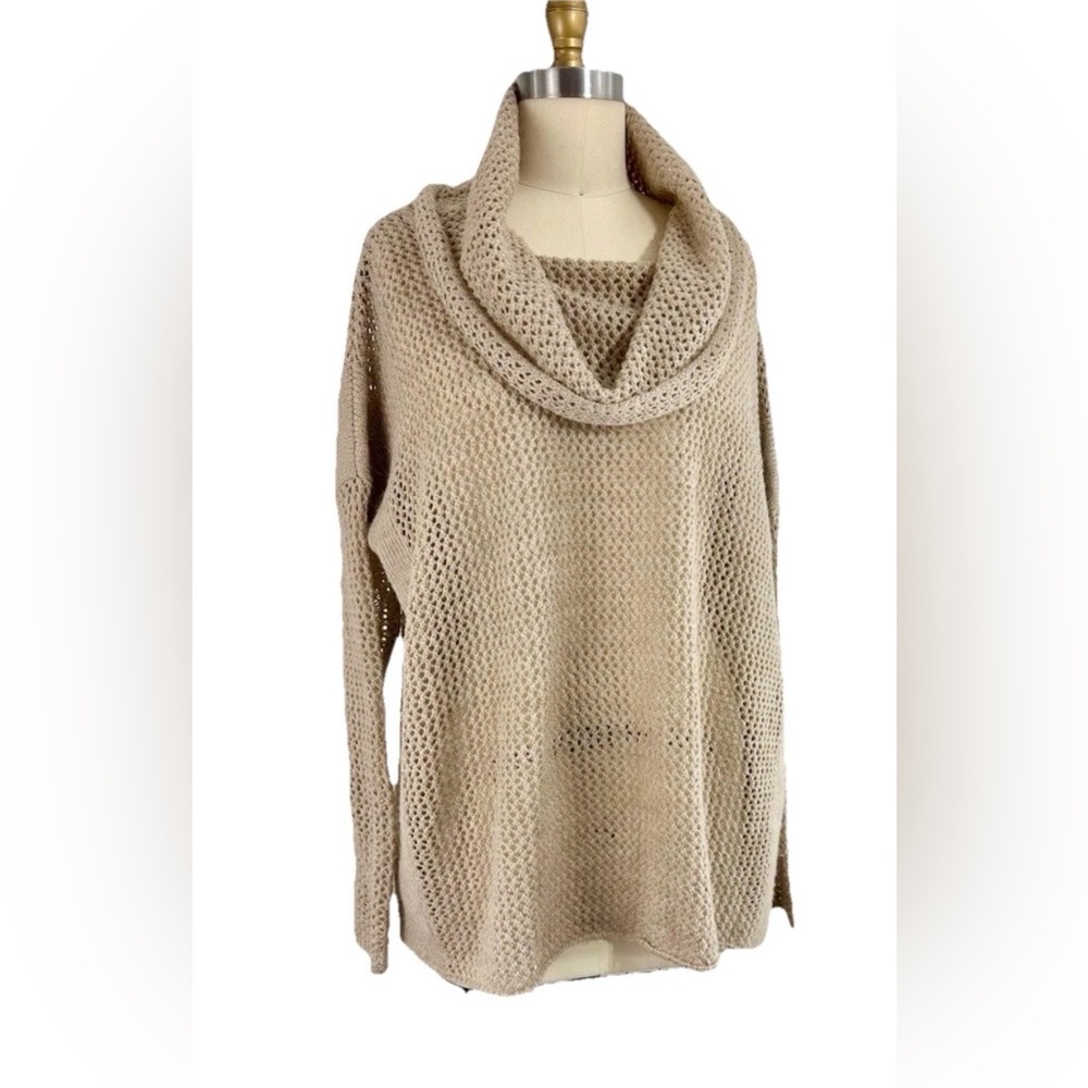Joan Vass Tan Open-Knit Cowl Neck Oversized Loose Net Acrylic Wool
Alpaca NWT